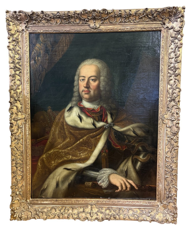 Large portrait of Emperor Francis I Stephen, oil on canvas, 18th century. (121.5 x 99 cm). A beautiful oil painting on canvas in its original frame, most likely by Martin van Meytens.