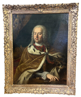 Large portrait of Emperor Francis I Stephen, oil on canvas, 18th century. (121.5 x 99 cm). A beautiful oil painting on canvas in its original frame, most likely by Martin van Meytens.