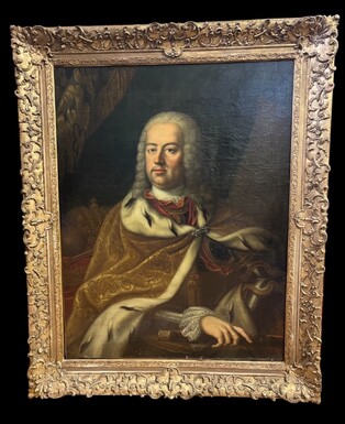 Large portrait of Emperor Francis I Stephen, oil on canvas, 18th century. (121.5 x 99 cm). A beautiful oil painting on canvas in its original frame, most likely by Martin van Meytens.