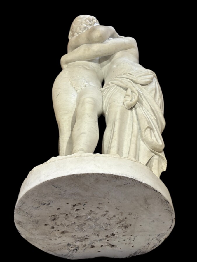 Large sculpture (116 cm) ‘Amor and Psyche’ in Carrara marble, 19th century Psyche is a female character from Greek mythology. Psyche was the daughter of a king and had two sisters. She was the lover of Eros. 