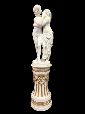 Large sculpture (116 cm) ‘Amor and Psyche’ in Carrara marble, 19th century Psyche is a female character from Greek mythology. Psyche was the daughter of a king and had two sisters. She was the lover of Eros.