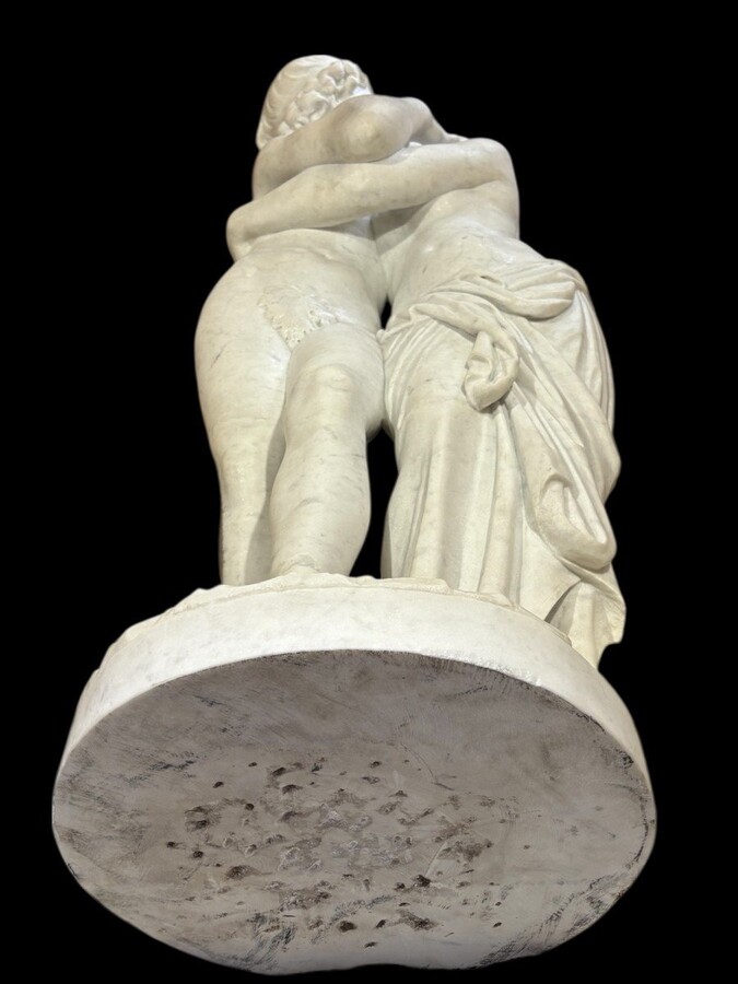 Large sculpture (116 cm) ‘Amor and Psyche’ in Carrara marble, 19th century Psyche is a female character from Greek mythology. Psyche was the daughter of a king and had two sisters. She was the lover of Eros.