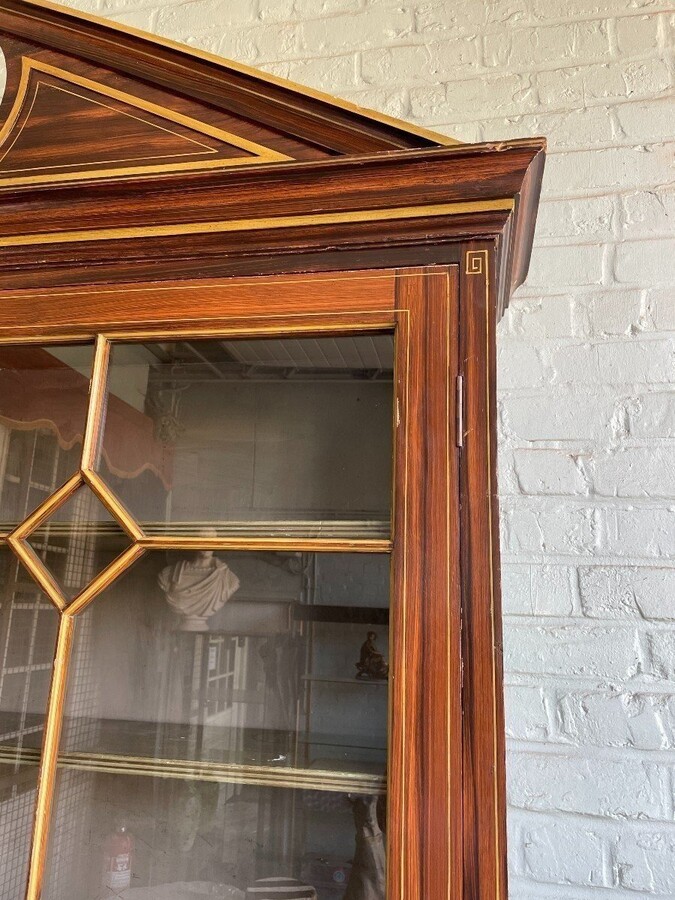 Large Very decorative 4-door library circa 1900 Nice large painted Library in Empire style consisting of 2 parts with following dimensions : Height : 280 cm ( 243 without tympanum ) Width : 199 cm Depth upper part : 26 cm Depth bottom : 36 cm