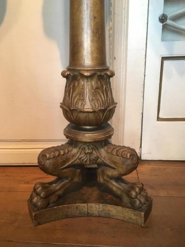 Large Wooden Eagle On Pedestal At The End Of The 18thC. Polychrome And Gilding Original Dimensions : Total Height: 1.68 M Width: 0.80 M In Good Condition