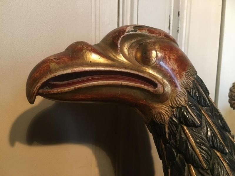 Large Wooden Eagle On Pedestal At The End Of The 18thC. Polychrome And Gilding Original Dimensions : Total Height: 1.68 M Width: 0.80 M In Good Condition