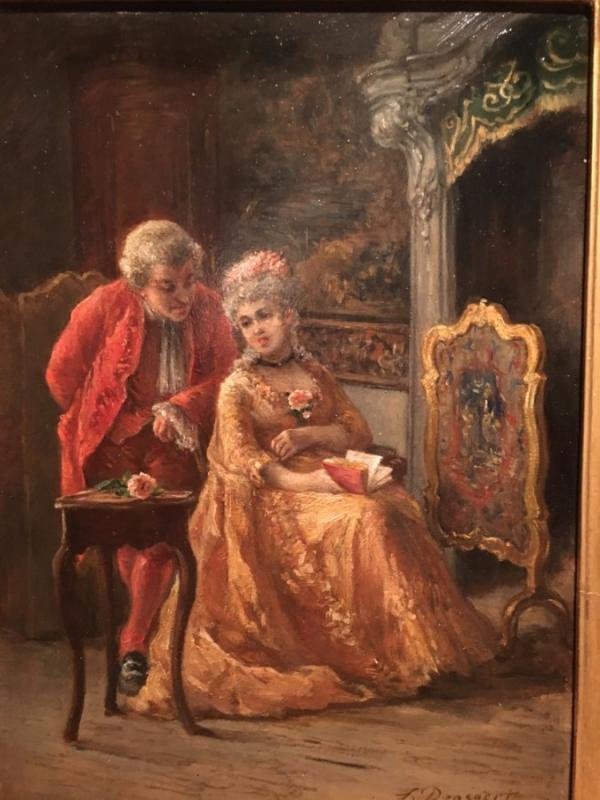 Louis XV Style Painting In Oil On Panel ,Signed By Leon Dansaert ( 1830-1909 ) Belgium 19th Century,SIZES : 0.56 M High And 0.46 M Wide