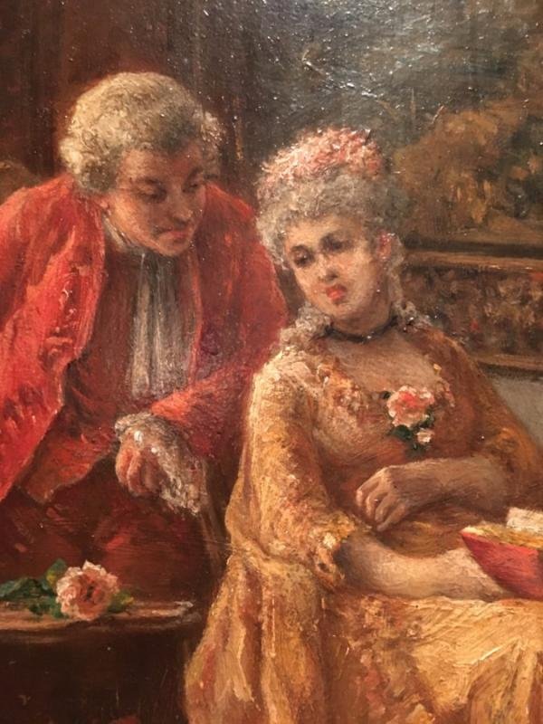 Louis XV Style Painting In Oil On Panel ,Signed By Leon Dansaert ( 1830-1909 ) Belgium 19th Century,SIZES : 0.56 M High And 0.46 M Wide