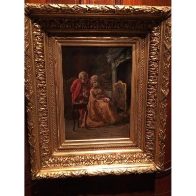 Louis XV Style Painting In Oil On Panel ,Signed By Leon Dansaert ( 1830-1909 ) Belgium 19th Century,SIZES : 0.56 M High And 0.46 M Wide