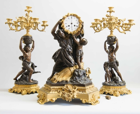 Napoleon III style Clock set   SOLD  in  gilded bronze and patinated bronze, French Paris 19th Century