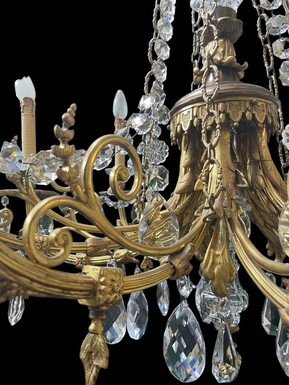 Nice, Late 19th Century LXVI Style Bronze/Crystal Chandelier. Bronze Frame Decorated With 10 Arms/Luminous Points, Bronze Decorative Elements, A Crystal Spike At The Top And Numerous Crystal Spokes. Dimensions: Height : 106 Cm Width : 80 Cm