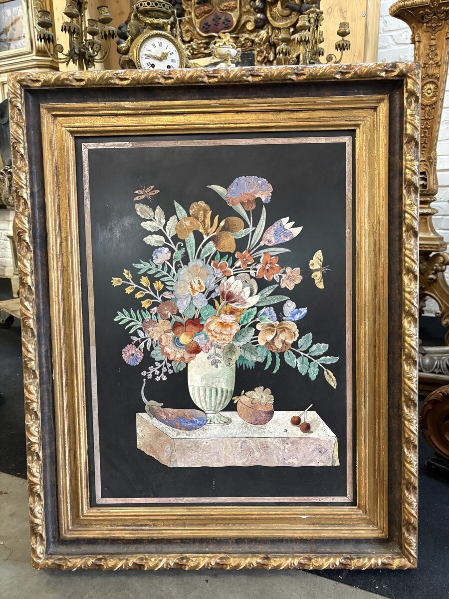 Painting, ‘Still Life with Flowers’ in scagliola, 19th century 