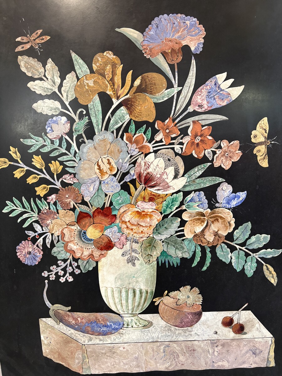 Painting, ‘Still Life with Flowers’ in scagliola, 19th century 
