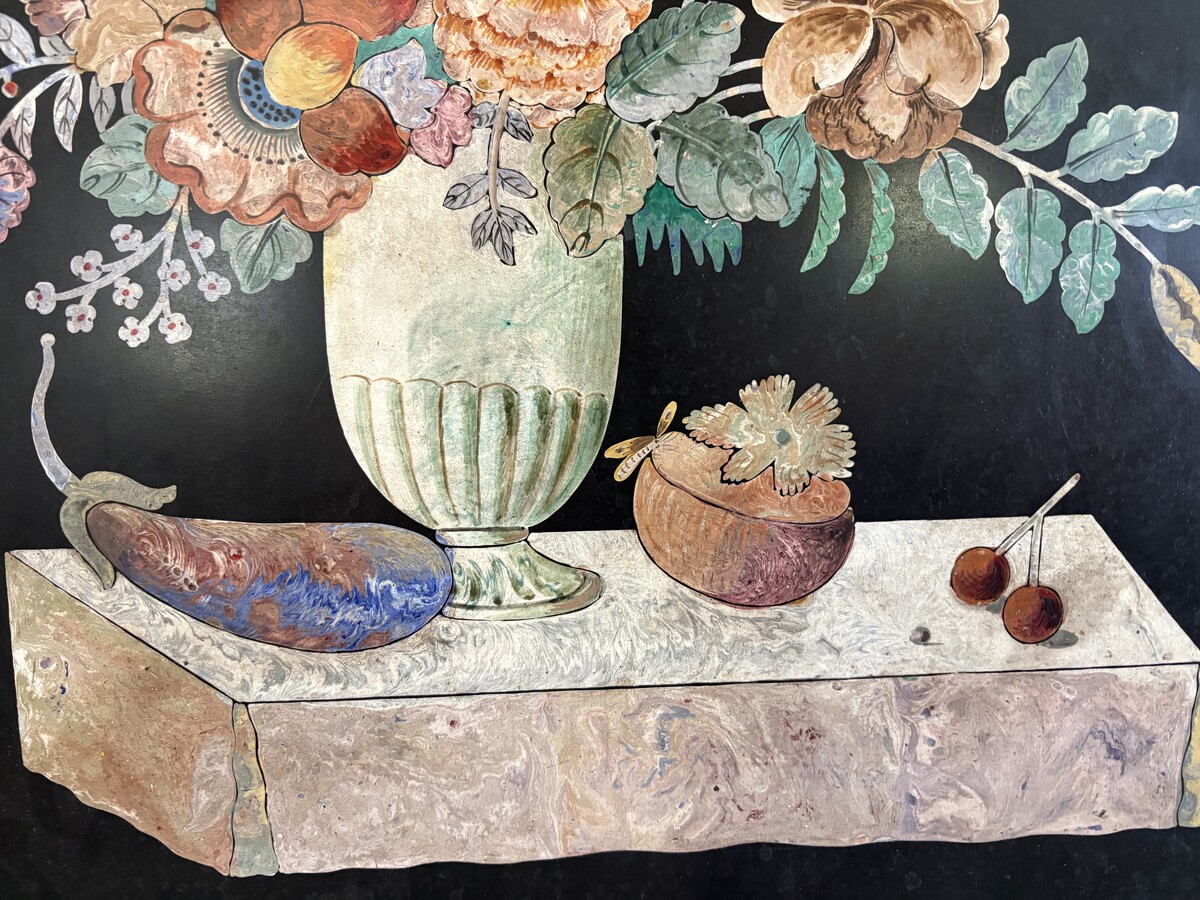 Painting, ‘Still Life with Flowers’ in scagliola, 19th century 
