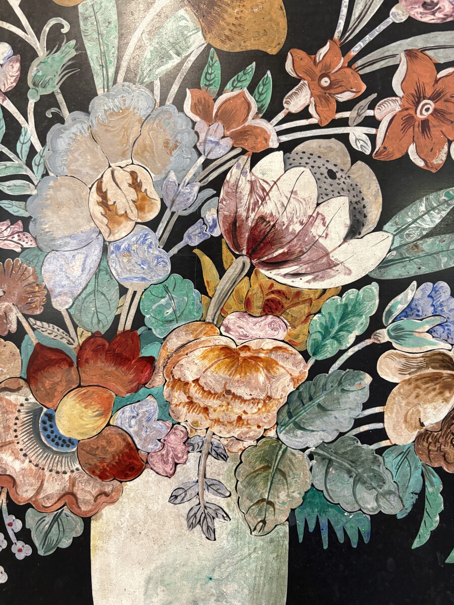 Painting, ‘Still Life with Flowers’ in scagliola, 19th century 