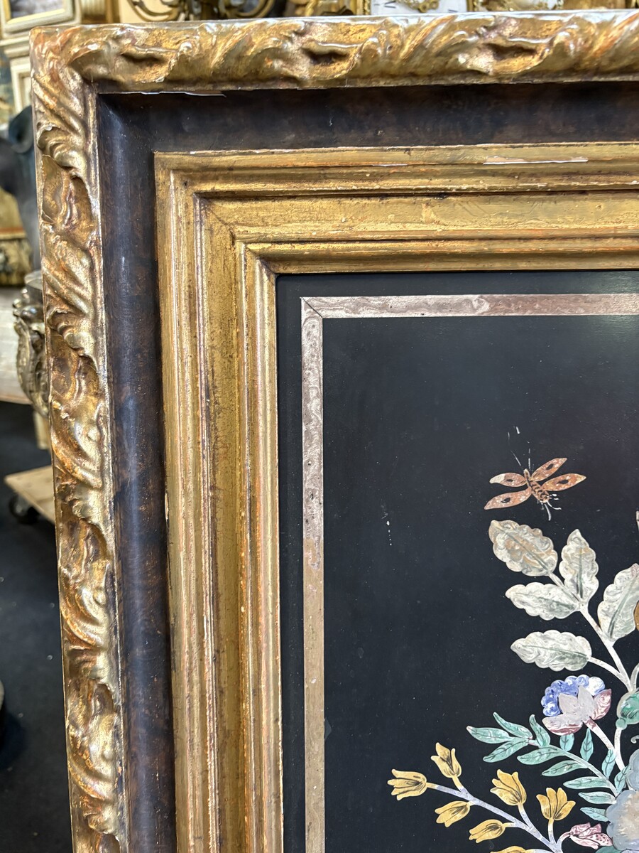 Painting, ‘Still Life with Flowers’ in scagliola, 19th century 