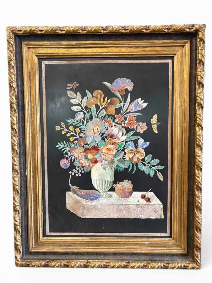 Painting, ‘Still Life with Flowers’ in scagliola, 19th century 