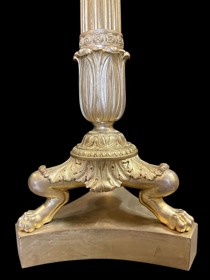 Pair of large bronze candelabra (71 cm) in Empire style, 19th century Large decorative candelabra with 4 candle holders Both in very good condition, gilding not original. Dimensions: Height: 71 cm French manufacture, 19th century.