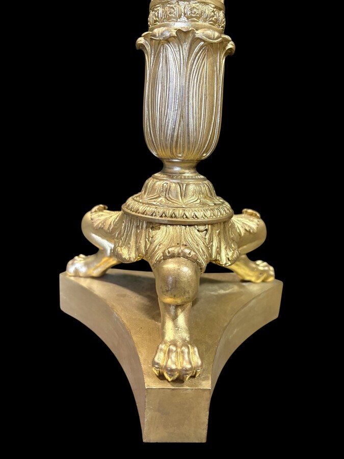 Pair of large bronze candelabra (71 cm) in Empire style, 19th century Large decorative candelabra with 4 candle holders Both in very good condition, gilding not original. Dimensions: Height: 71 cm French manufacture, 19th century.