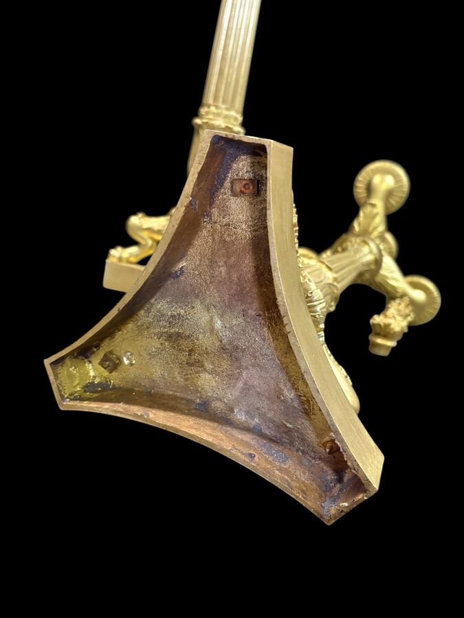 Pair of large bronze candelabra (71 cm) in Empire style, 19th century Large decorative candelabra with 4 candle holders Both in very good condition, gilding not original. Dimensions: Height: 71 cm French manufacture, 19th century.