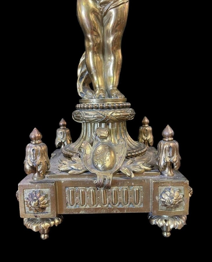 Pair of large candelabras with angels in 19th century bronze. Large Louis XVI style candelabra with 4 candlesticks. Dimensions: Height : 76 cm Width : 30 cm Depth : 32 cm Base: 16.5 x 16.5 cm Pair of large candelabras with angels in 19th century bronze.