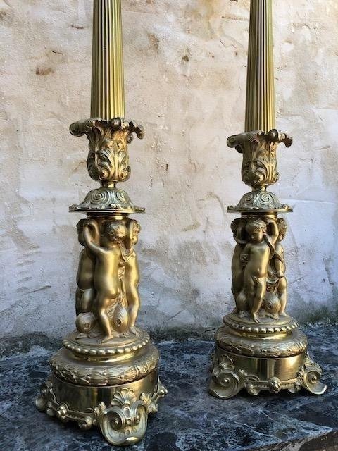 Pair of large gilt bronze candelabra 19th century. Decorated with 