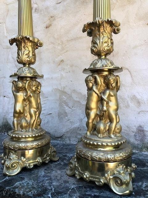 Pair of large gilt bronze candelabra 19th century. Decorated with 
