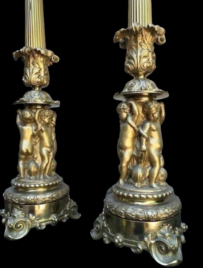 Pair of large gilt bronze candelabra 19th century. Decorated with 