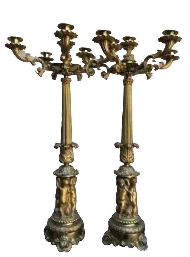 Pair of large gilt bronze candelabra 19th century. Decorated with 