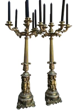 Pair of large gilt bronze candelabra 19th century. Decorated with 