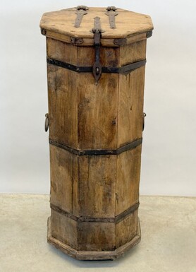Small octagonal cabinet 19thC. with wrought iron handles. Decorative cabinet with large wrought iron hinges and secret compartment at the bottom Dimensions: Height: 91.5 cm Width: 38.5 cm Depth: 39 cm In very good condition , 19th century
